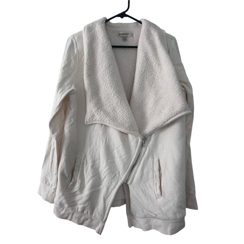 Blank NYC Ivory Moto Style Fleece Lined Sweatshirt Jacket Size M